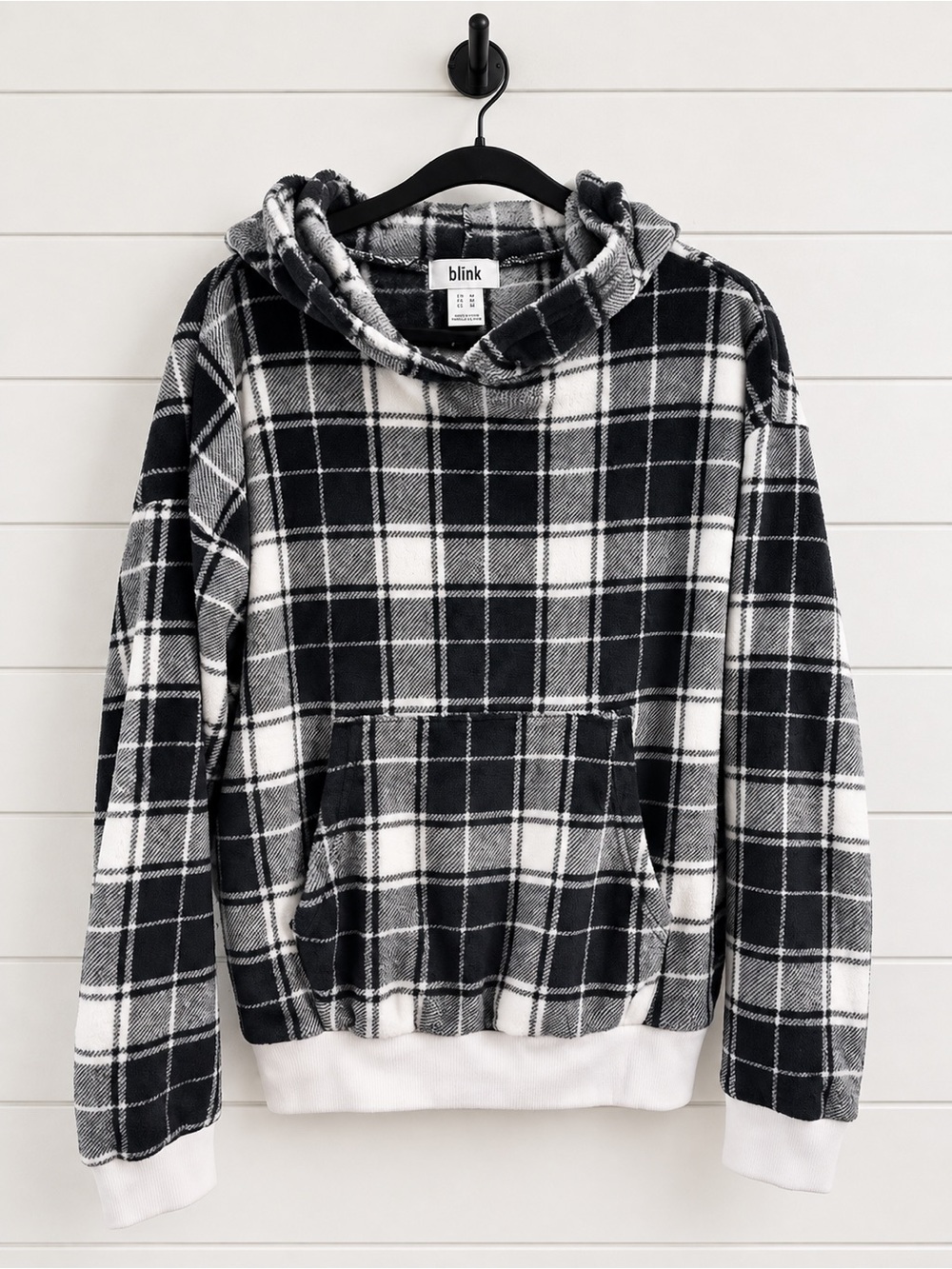 Blink Black & White Plaid Hooded Pullover